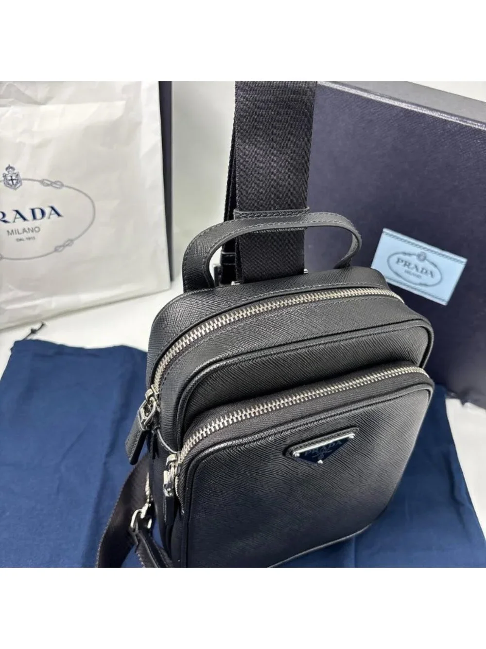 Prada Saffiano Leather Shoulder Bag Black